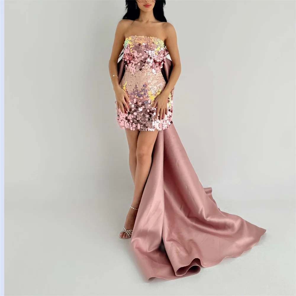 

Customized Prom Gown Formal Dearin Strapless Column Hi-Lo Length Skirts Sequin Bespoke Occasion Dresses Saudi Arabia Evening Dre