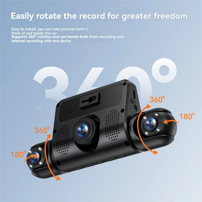 B68C 4 Lens 360° Car Dash Cam 4 Channels Video Recorder 1080P Car DVR Front Inside Rotatable Rear View Night Vision Black Box