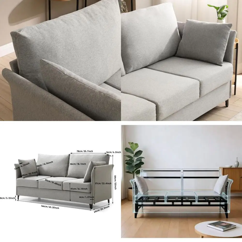 

3-Person Deep Seat Fabric Couch, 65.35 Wide, Comfortable Sleeper Sofa for Living Room or Spare Bedroom