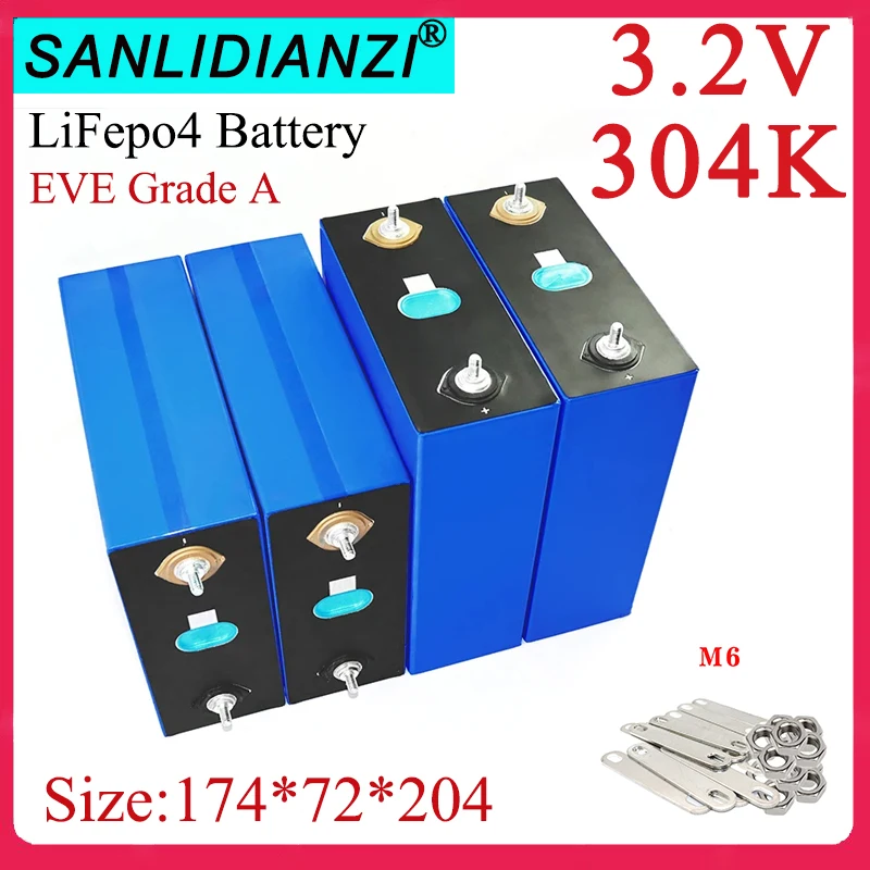 

8PCS NEW 3.2V 304AH LIFEPO4 Battery DIY 4S 12V 24VRV Camping Back Back Spare Battery Solar A Class Tax Duty Free high-quality