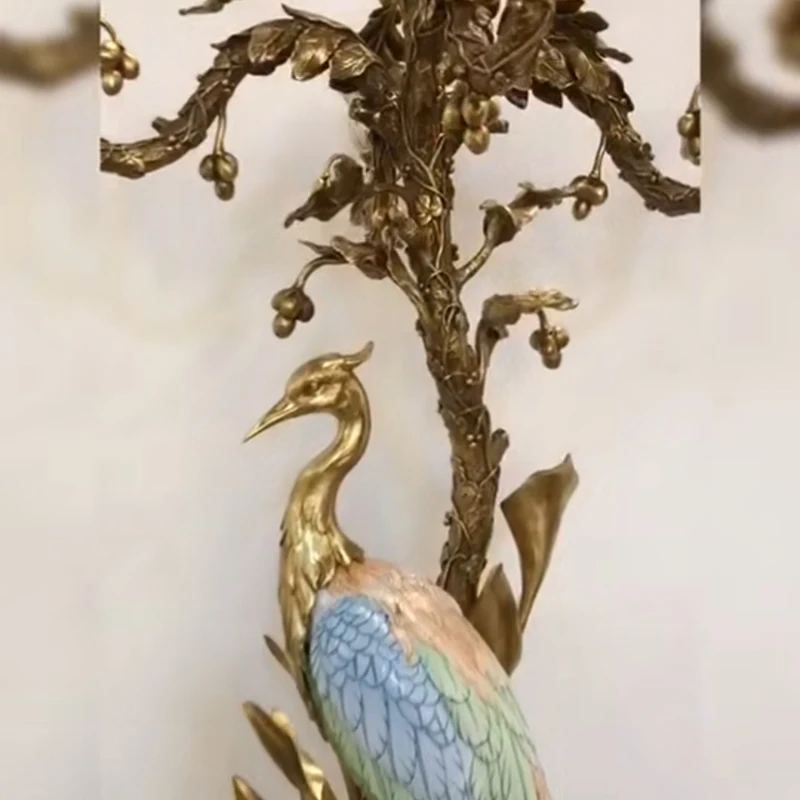 European luxury, home accessories, villa living room floor ornaments, copper crane candlesticks, retro desktop handicrafts