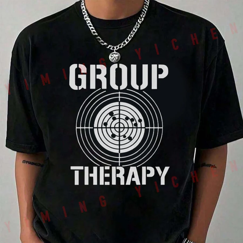 GROUP THERAPY In A Target Design Motorcycle T-Shirt Men Hip Hop Streetwear Unisex Casual Fashionable Short Sleeve Tops