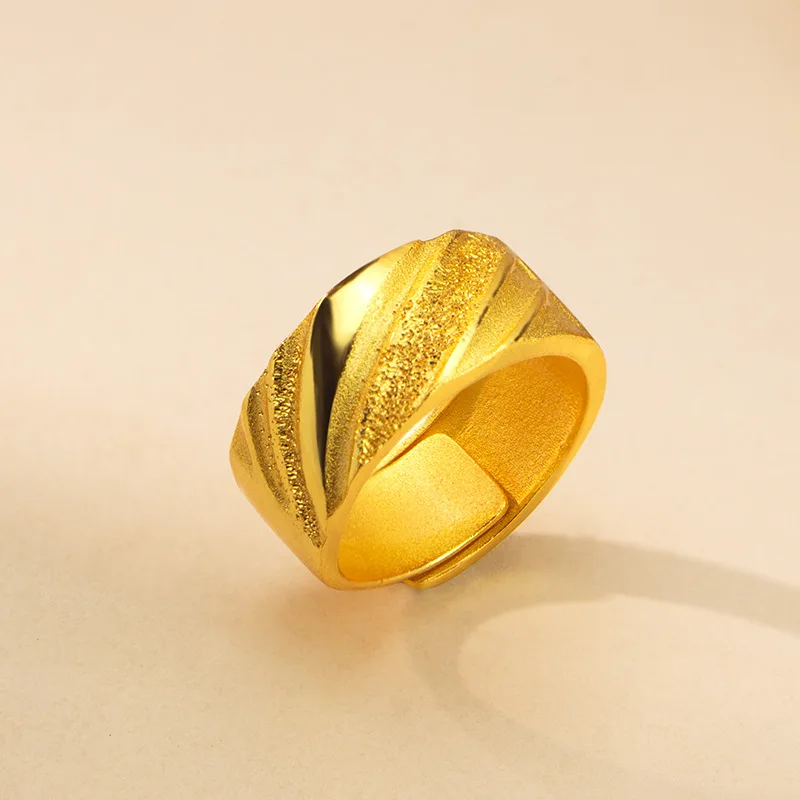 

Luxury 24K 9999 Pure Gold real gold Men's New Wave Pattern Ring Ancient Style Wide Adjustable Ring