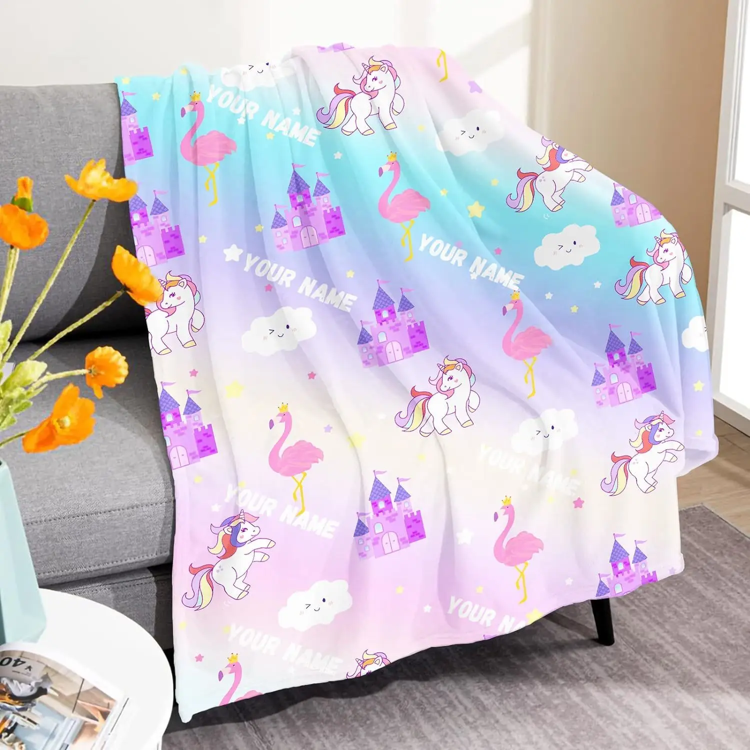 Personalized blankets for children, animal flamingo blankets for girls, comfortable children's plush blankets for sofas and beds