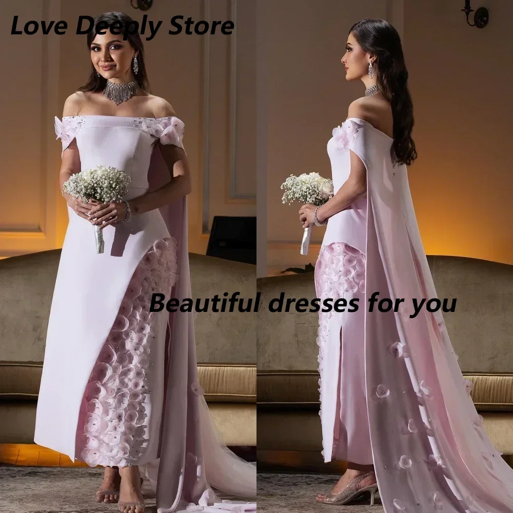 

Off The Shoulder Evening Dresses Customized Jersey Pleat Flower A-line Wedding Party Dress with Sweep Train Prom Dress