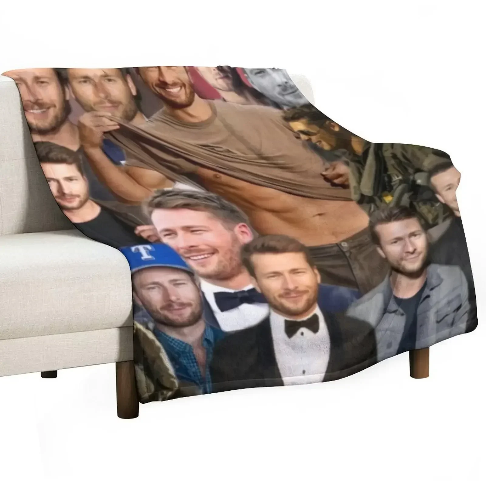 Glen Powell colllage Throw Blanket Decorative Throw Soft Beds Soft Plush Plaid Tourist valentine gift ideas funny gift Blankets