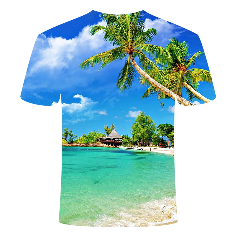 New Summer Essential Men's And Children's Shirt Palm Beach Seaview 3d Print T-shirt Casual Fashion Seaside Style Thin Top