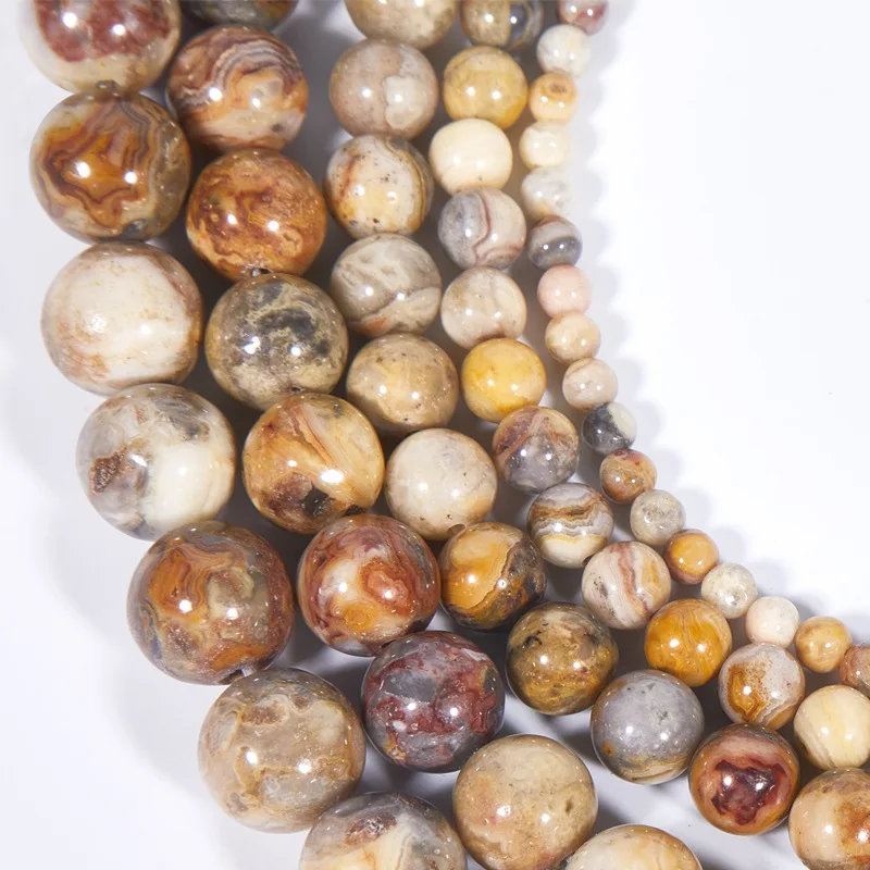Natural 6/8/10MM Yellow Crazy Lace Agate Round Gemstone Loose Beads 15'' Strand