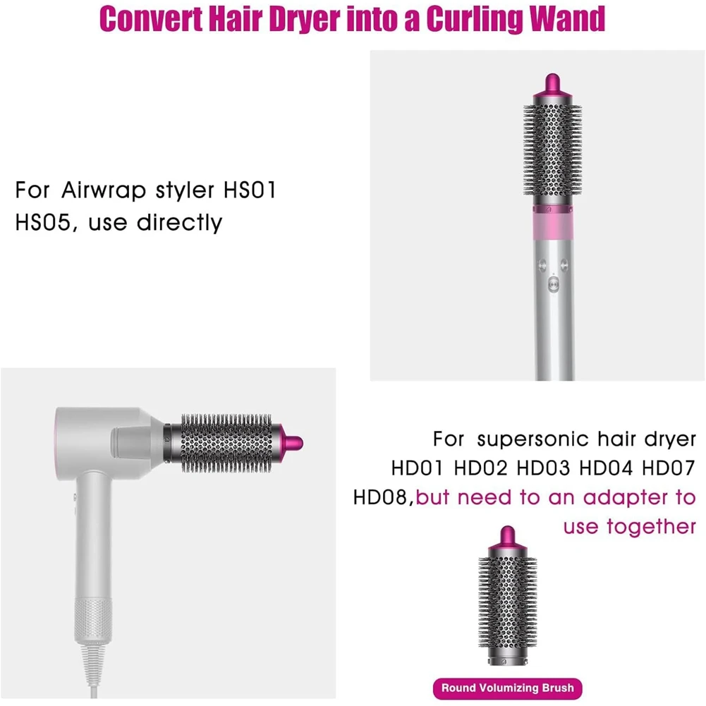 

【SIMPLE】Hair Tools Replacement Parts- For Dyson Supersonic Hair Dryer, 5 In 1 Hair Curling Iron Barrels& Round Brush Attachment