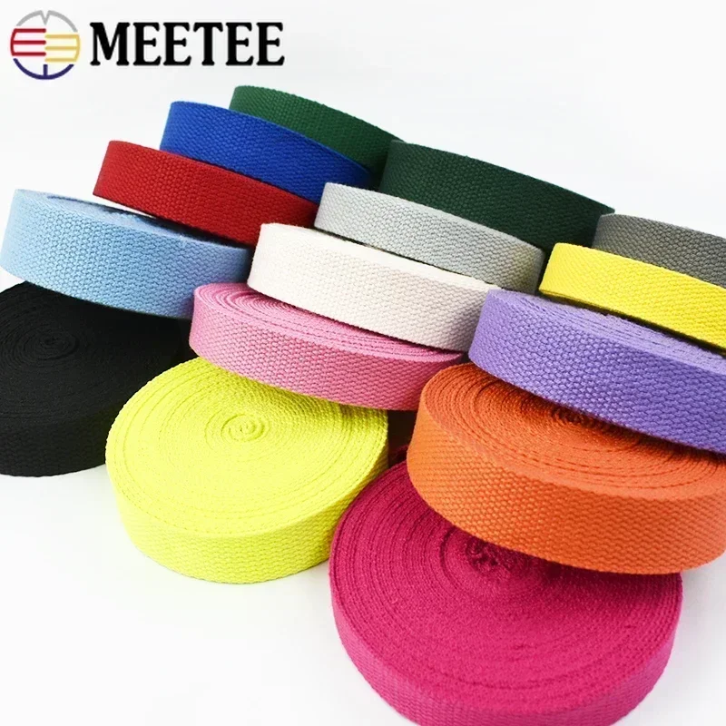 3Meters 1.3mm Thick Cotton Webbing Meetee 20/25/32/38/50mm Backpacks Ribbon Strap Clothes Sewing Trimming Tape Belt Bias Binding