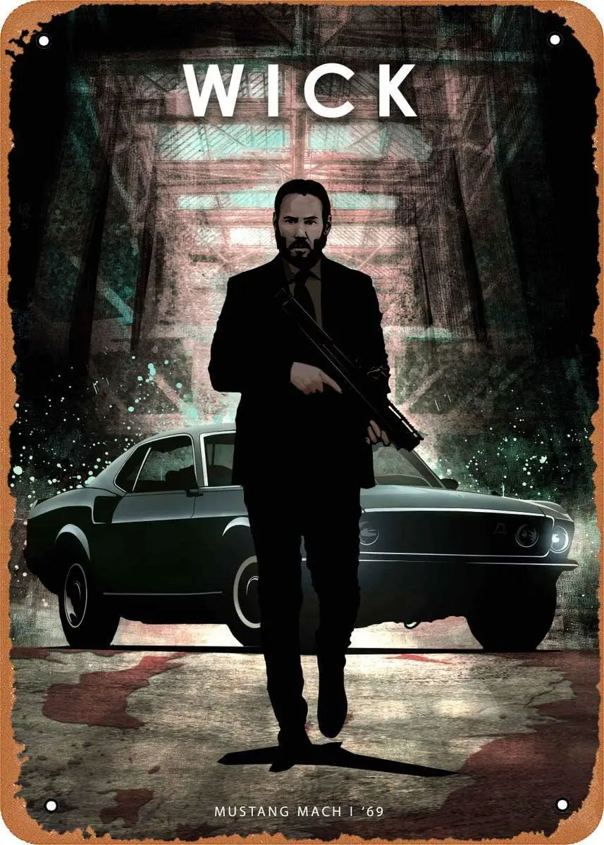 Vintage Look Metal Sign - Car Legends John Wick - 8 x 12 Tin Sign for Cafe Bar Pub Kitchen