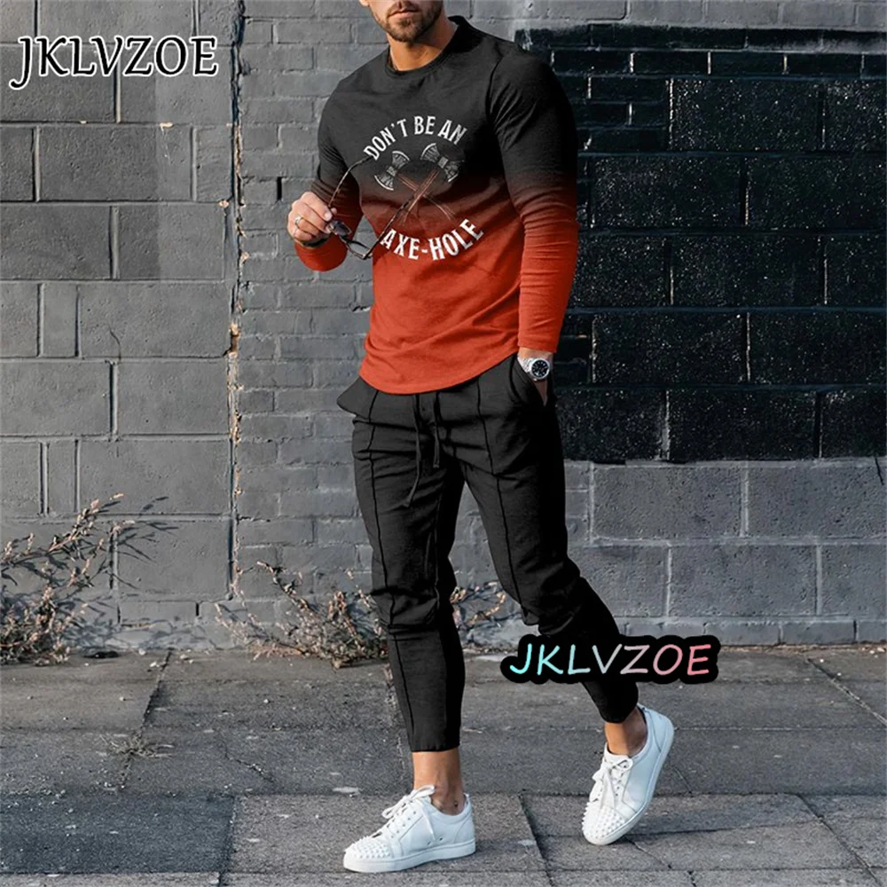 2023 Autumn Men Tracksuit 3D Printed Casual Two Piece Set Men's Pullovers Men's Long Sleeve T-shirt Suit  Sets Men Clothing