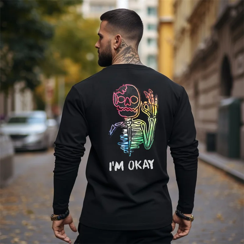 

OCollar Men's Casual Comfortable New Men's Trend Models Printed Men's Large Size Long-Sleeved T-shirt Spring and Fall Men's Tops