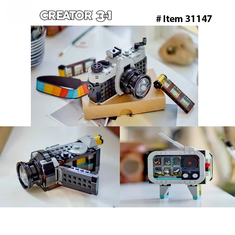 Игрушка-камера Creator 3 в 1, ретро-видеокамера в ретро-телевизор, фотография 31147, подарок для мальчиков и девочек, креативная игра