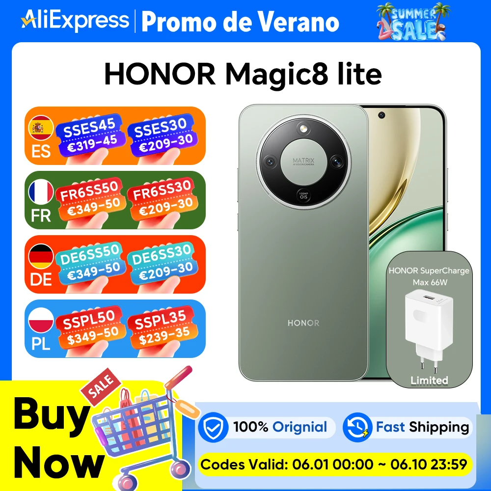 HONOR Magic8 lite, smartphone 5G, version européenne, batterie 7500 mAh, triple protection, appareil photo principal 108MP, écran AMOLED 6,79 pouces 120Hz