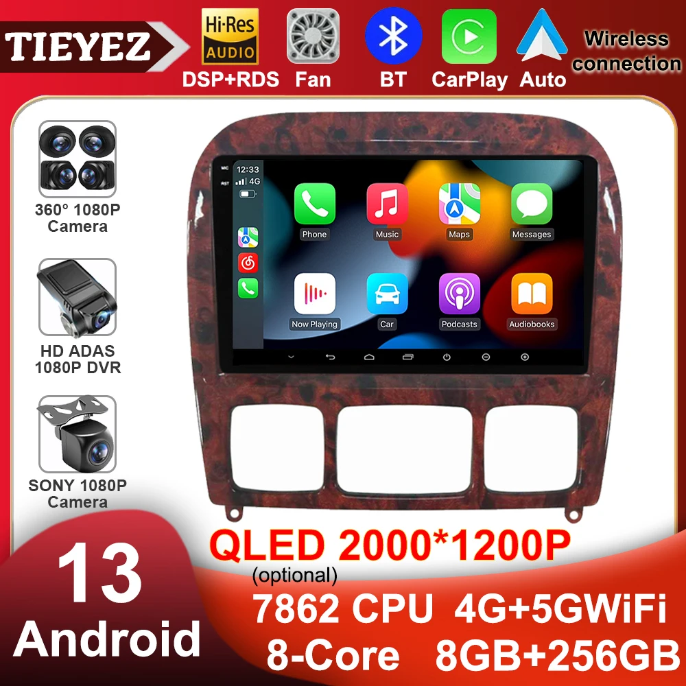 

Автомобильный мультимедийный плеер 9 ''QLED Peach Wood, GPS для Mercedes Benz S Class W220 S280 S320 S350 S400 S430 S500 S600 S55 1998-2005