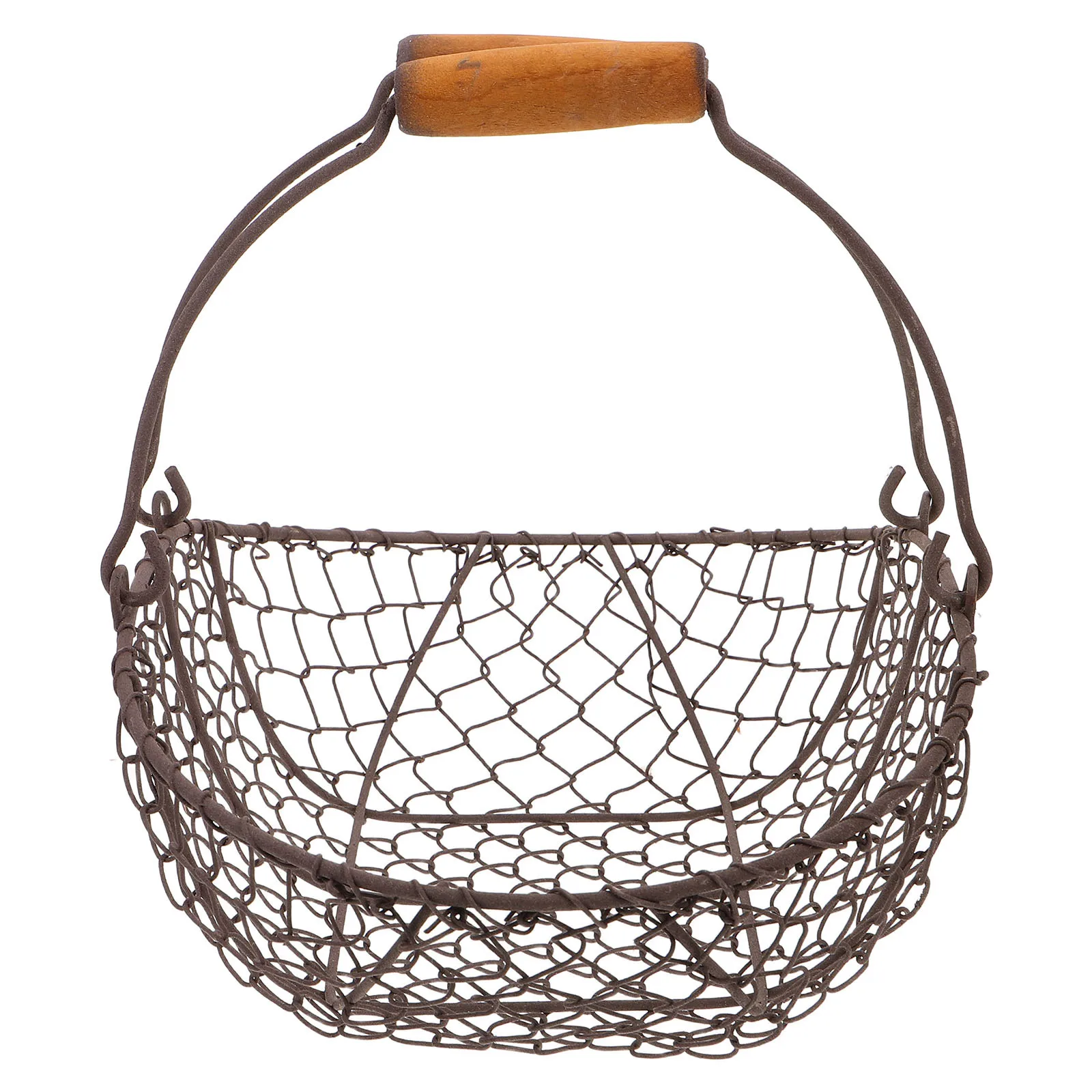 

Iron Fruit Basket Boat-Shaped Wire Storage Organizer For Kitchen Pantry Living Room Metal Egg Basket With Wooden Handle