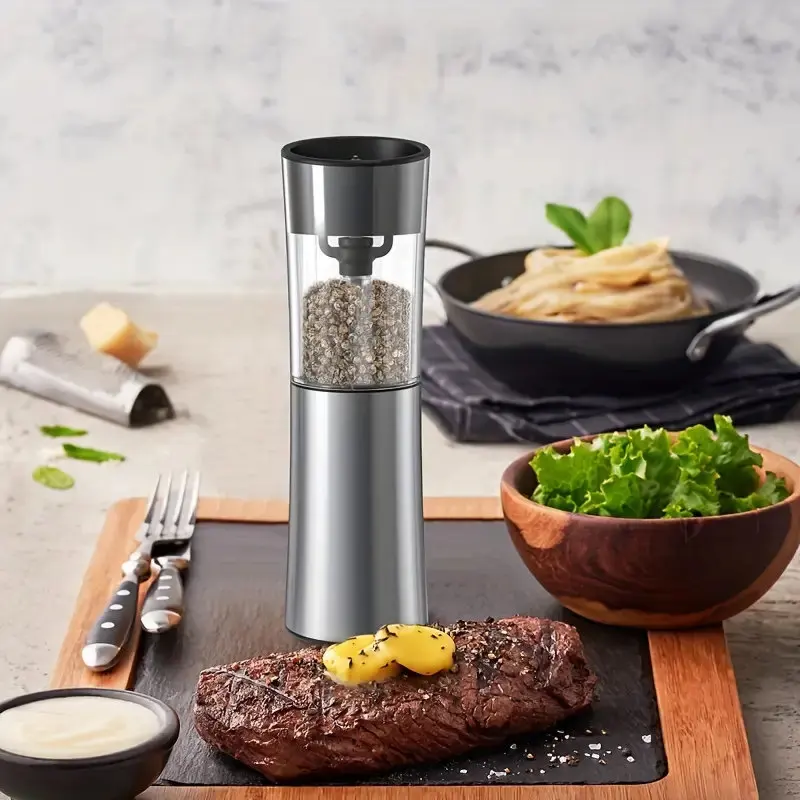 Stainless Steel Electric Salt and Pepper Grinder Set Type-C Li-ion Base Charging Gravity Sensor 100ml Capacity for Kitchen Use