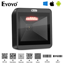 Eyoyo EY-8550 Omnidirectional 1D/2D Desktop Barcode Scanner Hands-Free USB Wired PDF417 Platform Scanner Screen QR Code Reader