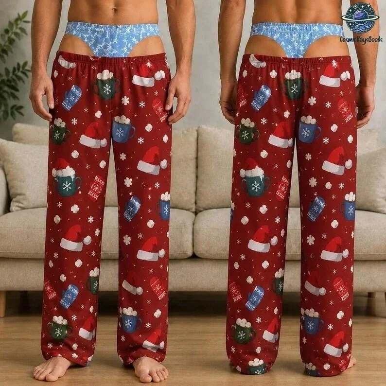 2026 new hot selling funny men's Christmas pajamas, nutcracker Christmas ball print, loose wide pants for family gatherings