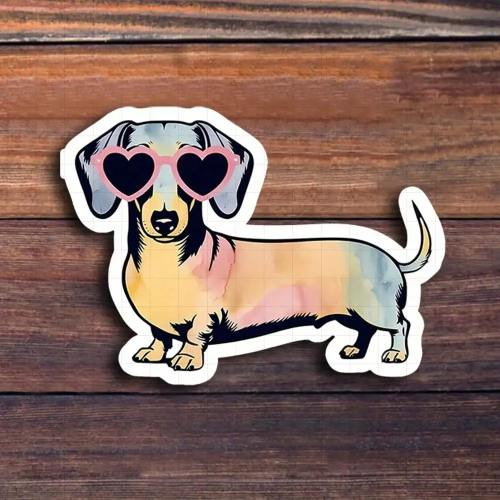 

Watercolor Dachshund with Pink Heart Sunglasses Vinyl Sticker