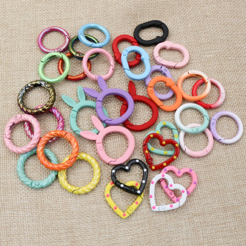 10pcs Enamel Keychain Key Rings Clasp Hoops Metal Random Colors  DIY Keychains Making Accessories Findings Heart Round Rabbit