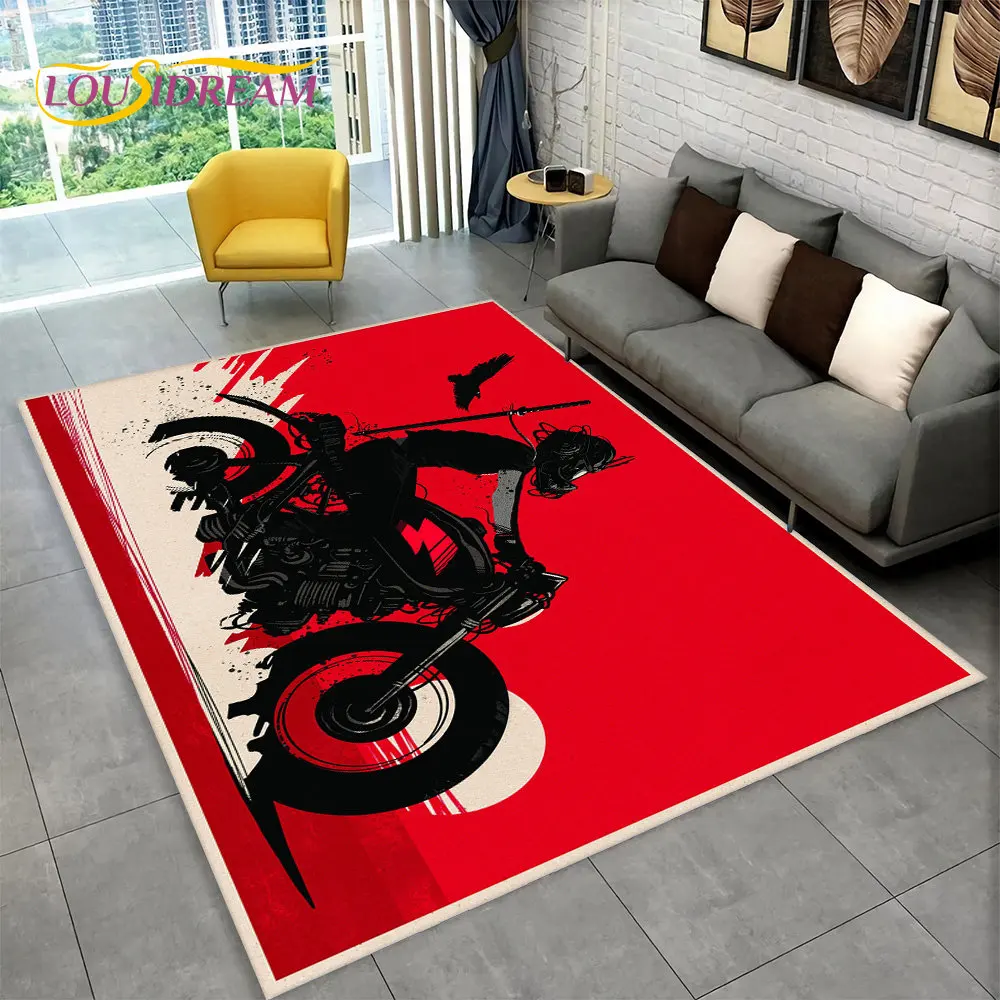 3D Retro Vintage Motorcycle Area Rug Large,Carpet Rug for Living Room Bedroom Sofa Doormat Decor,Child Play Non-slip Floor Mat