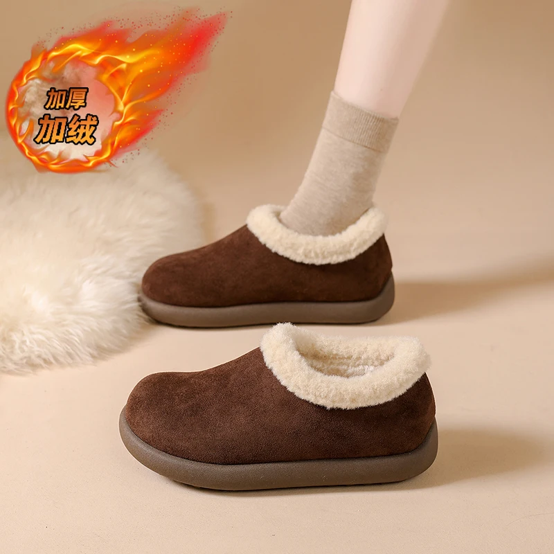 

CRLAYDK Women Snow Boots Faux Fur Lined Slip On Booties Indoor Warm Casual Shoes Outdoor Suede Walking Loafers Short Botas