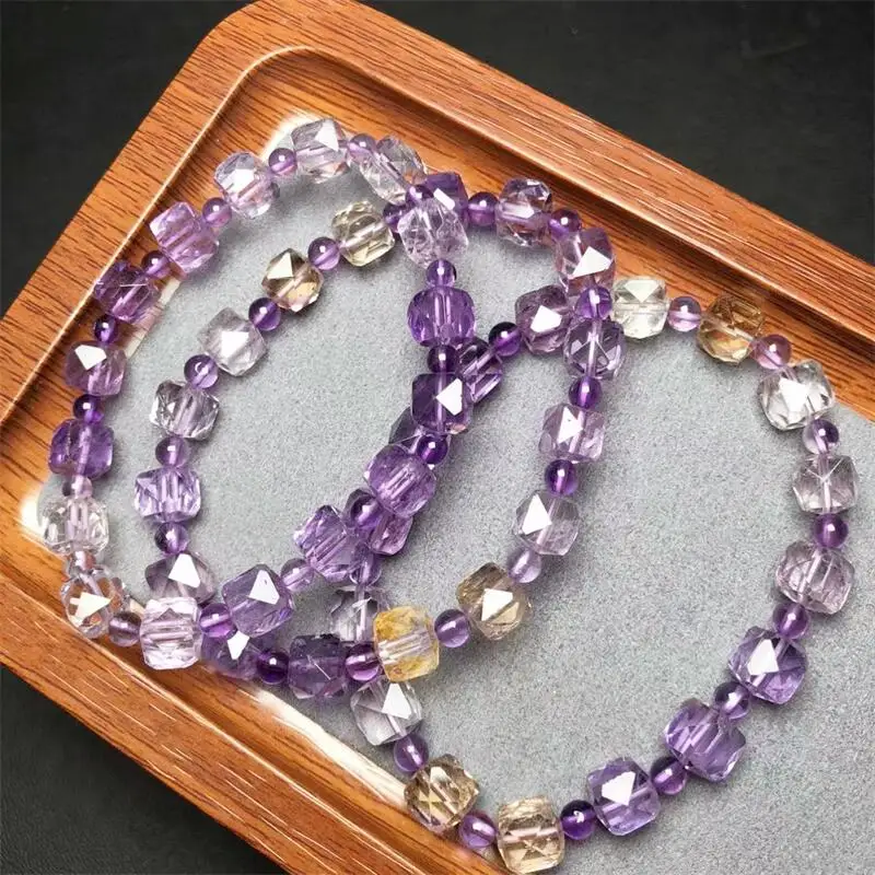 

7.5MM Natural Ametrine Cube Bracelet Women Healing Gemstone Crystal Strand Bangles Lovers Jewelry Gift 1PCS