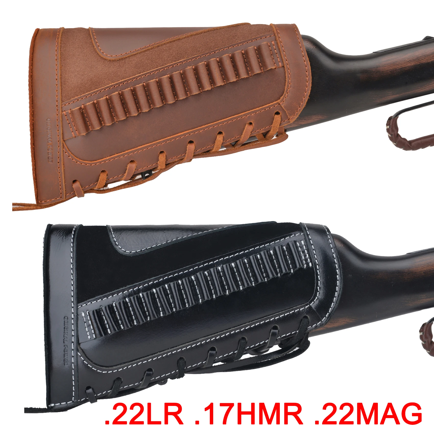 Leather Cheek Rest Pad with .22lr .22mag .17hmr Rifle Shell Holder Tactical Gun Stock Cover Ammo Carrier Pouch Hunting Shooting