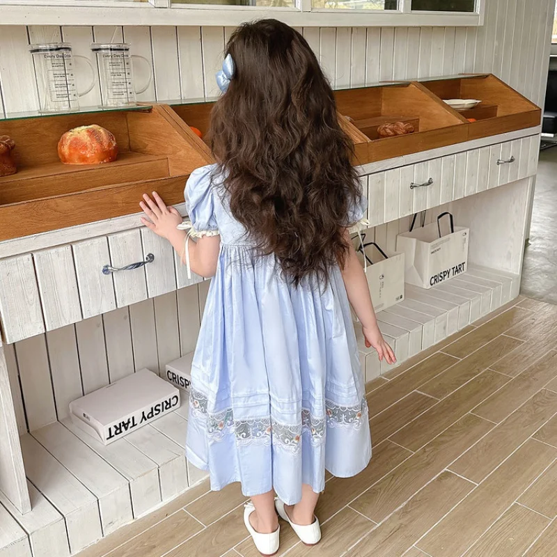 2026 Summer New Fashion 3 4 6 8 10 12 Years Children Clothing Baby Kids Brief Patchwork Girls Short Sleeve Daily Dress