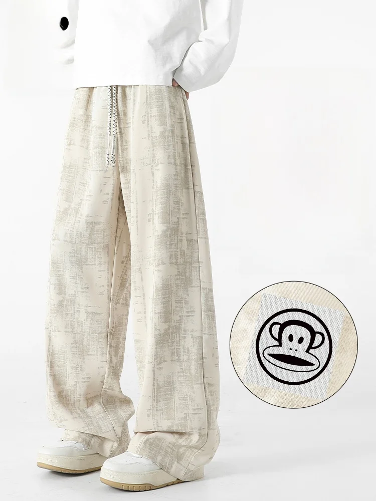 

PaulFrank Men's Casual Loose Straight Leg Pants Dyed Trousers American Sle Spring Autumn Faion Brand Spor Loose Drape