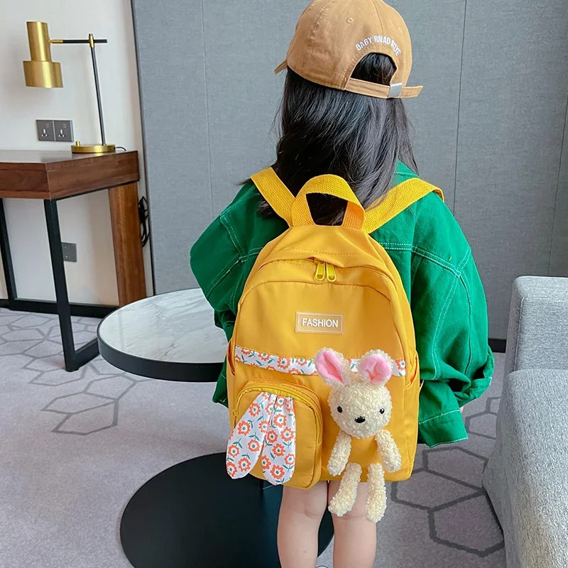 Cute Rabbit Cartoon Backpacks Children Girls\' School Bag Retro Women Mini Fashion Solid Color Small Backpacks Student Backpack