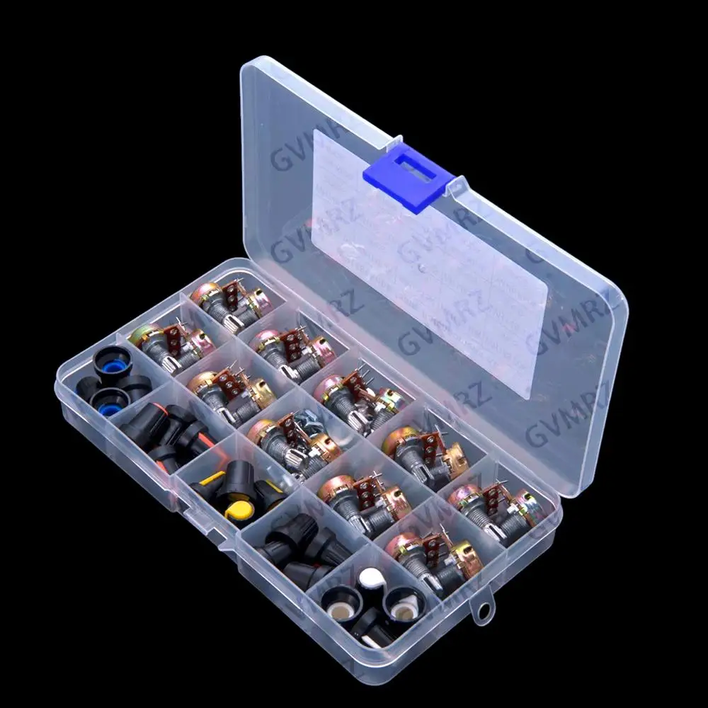 20PCS 1K-100K WH148 1K 5K 10K 20K 50K 100K potentiometer switch WH148 with knob cap single 15mm 10K 20K 50K 100K