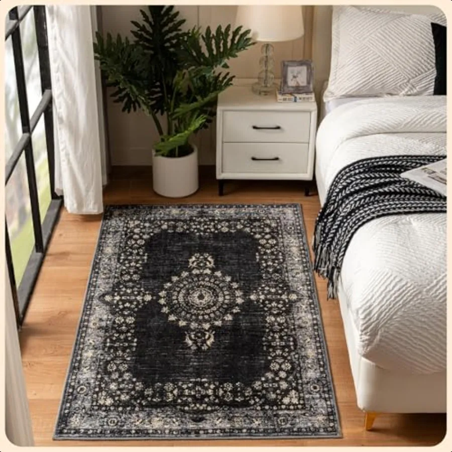 

3x5 Area Rug Black Modern Rugs for Living Room 3x5 Foldable Rugs for Bedroom Living Room Rug Stain Resistant Washable Rug EcoFr
