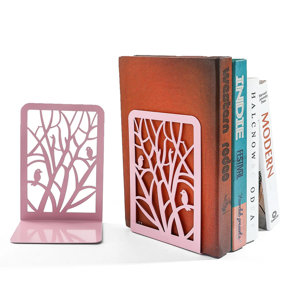 2Pcs/1Set Romantic Pink Trees Shade Bookends Birdie Leaf Fork Desk Book Support For Students Teachers Book Rests Book Holder