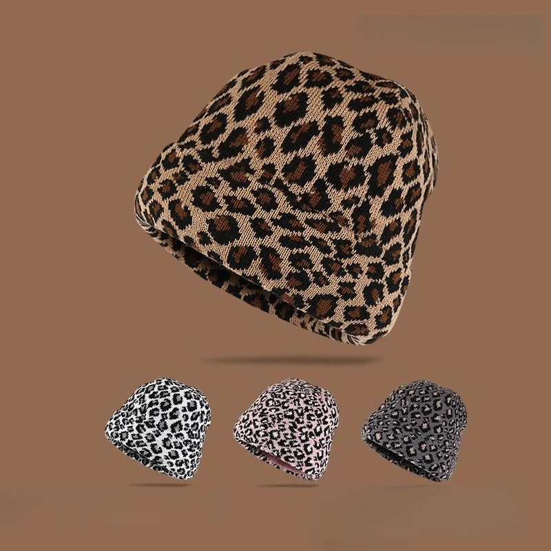 Retro Leopard Print Knitted Cold Hat, Autumn and Winter Personalized Pullover Hat, Men's and Women's Street Trendy Warm Hat