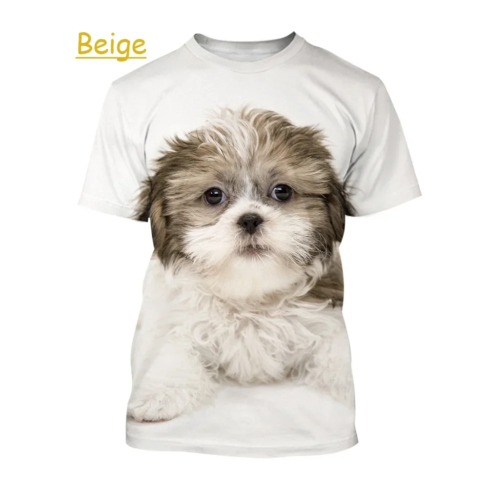 Men's  Casual Loose T-shirt Cute Animal Dog Shih Tzu 3 Print T-shirt Breathable Soft and Comfortable T-shirt