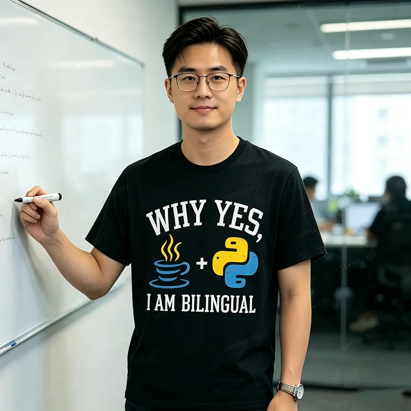Why Yes I Am Bilingual for Python & Java Programmer T-Shirt Y2k Developer Nerd Graphic Saying Tee, Coding or Source Code Shirts