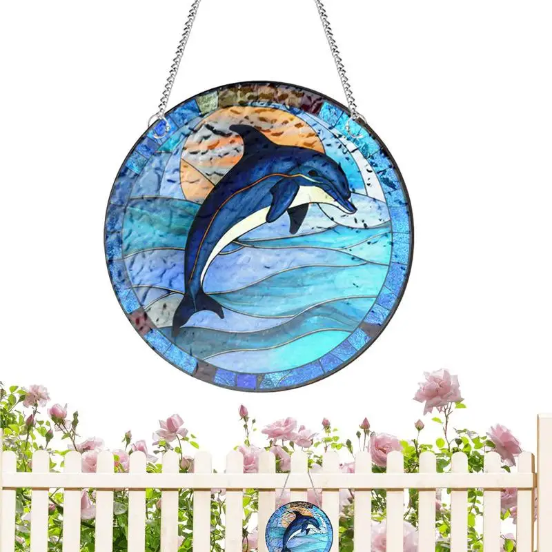 Dolphin Stained Acrylic Window Hangings Sun Catchers Home Decor With Chains Sun Catchers For Windows Colorful Ornament Home