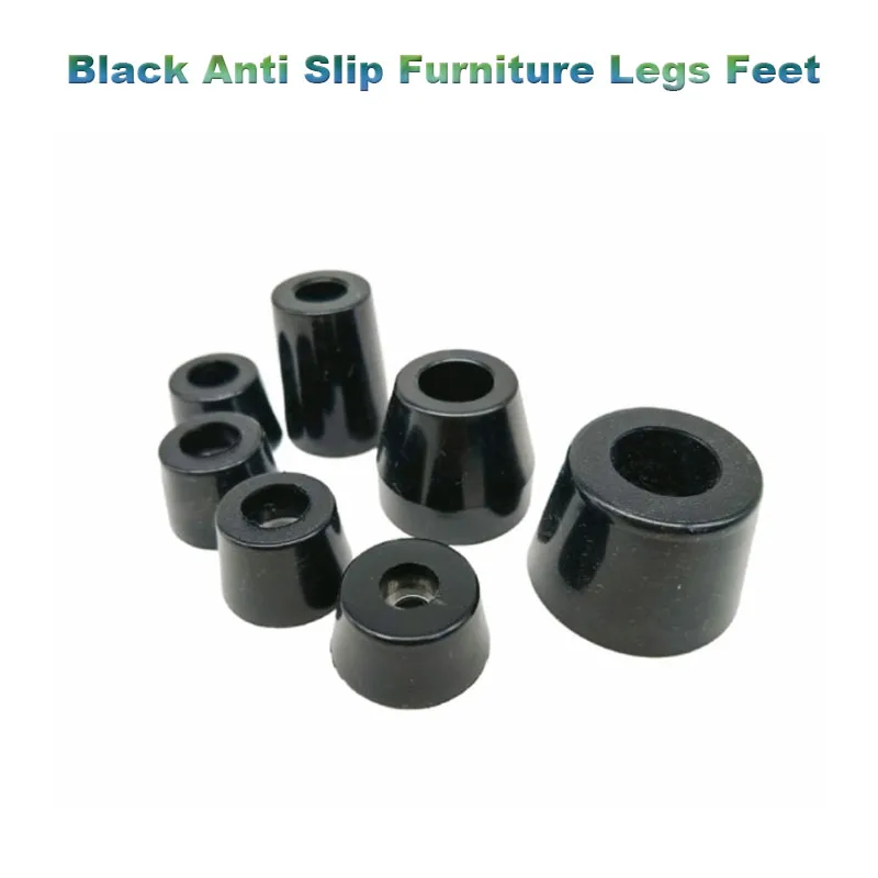 4Pcs Black Anti Slip Furniture Legs Feet Speaker Cabinet Bed Table Box Conical Rubber Shock Pad Tile Floor Protector Furniture