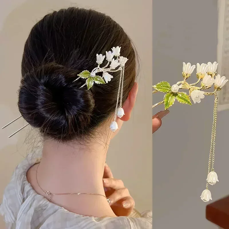 Vintage Bell Orchid Flower Fringe Hair Sticks Fashionable Female Metal Hairpin Hair Stick Female Hair Ornament Styling Tools image 5