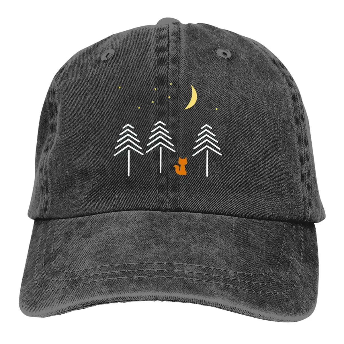 Washed Men's Baseball Cap Night  Moon Trucker Snapback Caps Dad Hat A Fox In The Wild Golf Hats