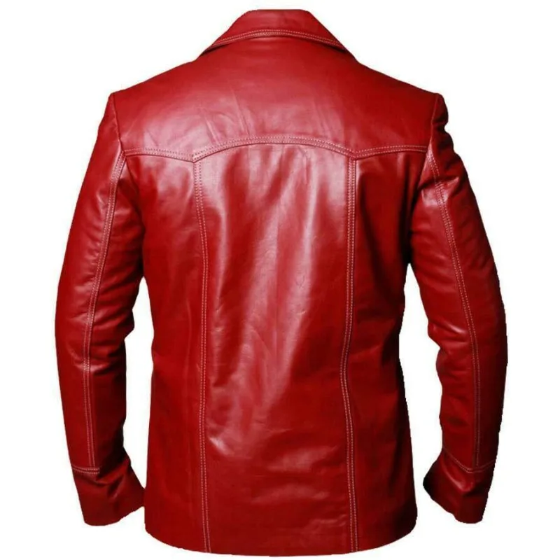 Fight Club Brad Pitt Tyler Durden Genuine Sheepskin Red Leather Jacket Coats Fashion Trends