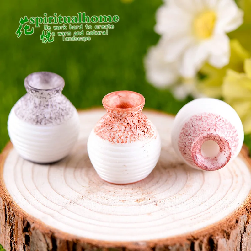 6Pcs Resin Handicrafts Simulated Ceramic Small Fine‑Mouth Vases, Creative Desktop Ornaments for Home Decoration