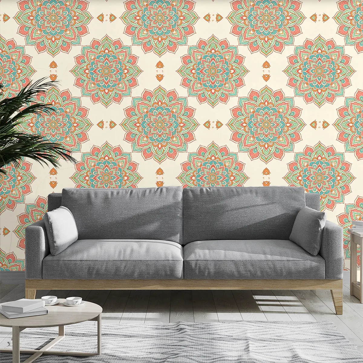 Vintage Mandala Self Adhesive Wallpaper Bohemian Ethnic Floral Peel Stick Contact Paper for Living Room Nursery Wall Decor