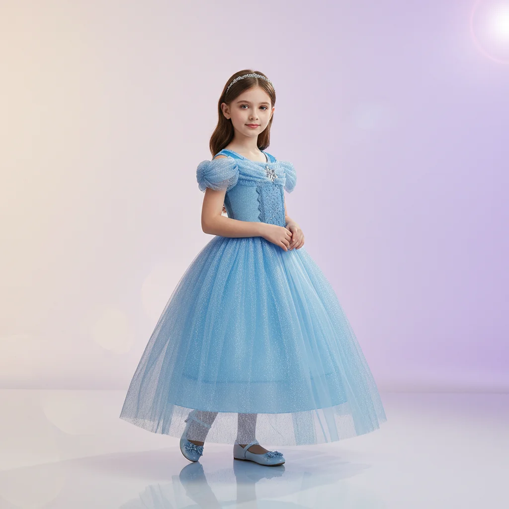 Soft Tulle Layered Formal Dress with Off-Shoulder Sleeves Featuring Skin-Friendly Lining Comfortable Fit for Pageant Costume