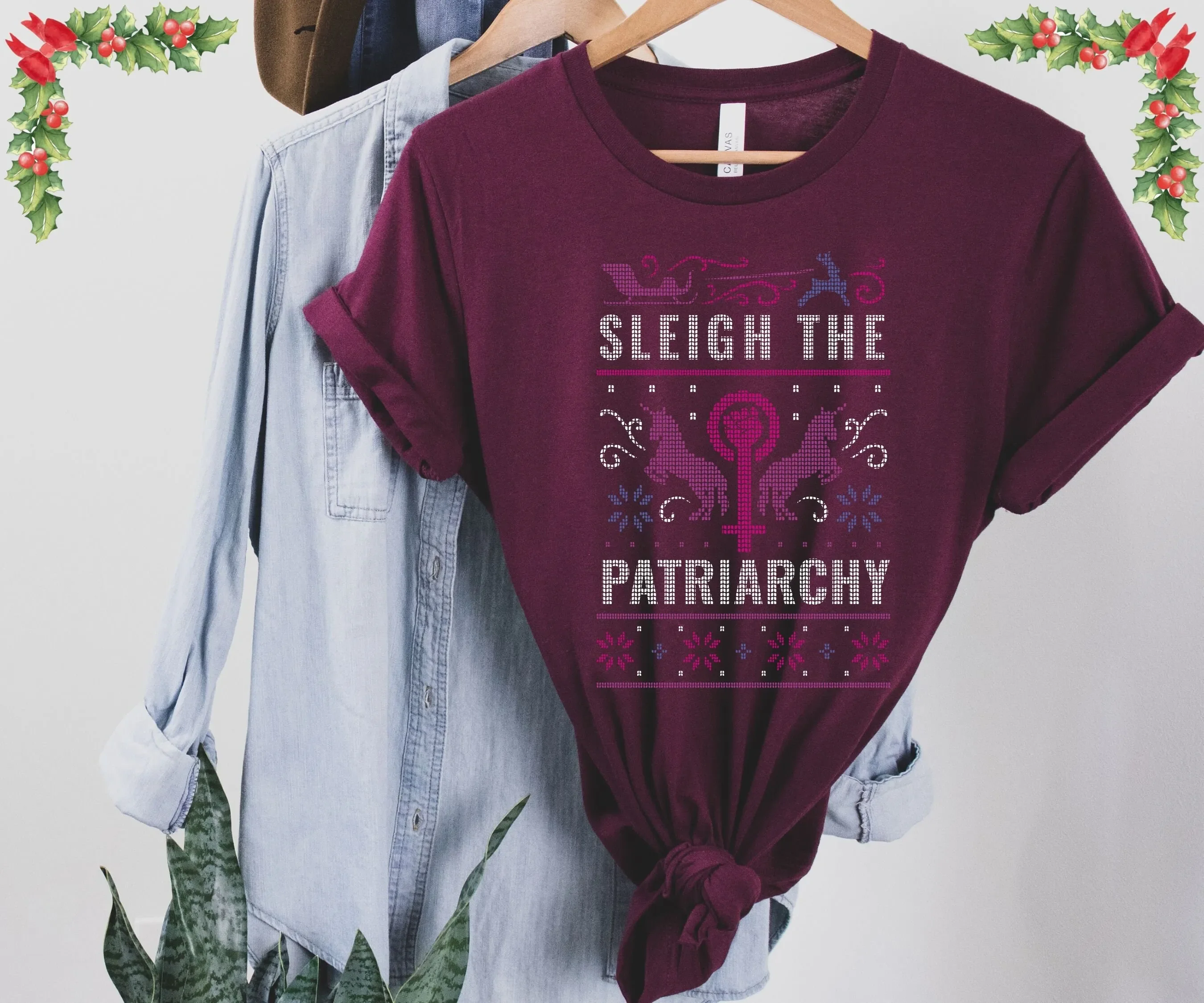 Sleigh The Patriarchy Crewneck T Shirt Funny Feminist Ugly Christmas s Women s Rights Feminism Quote Winter Liberal