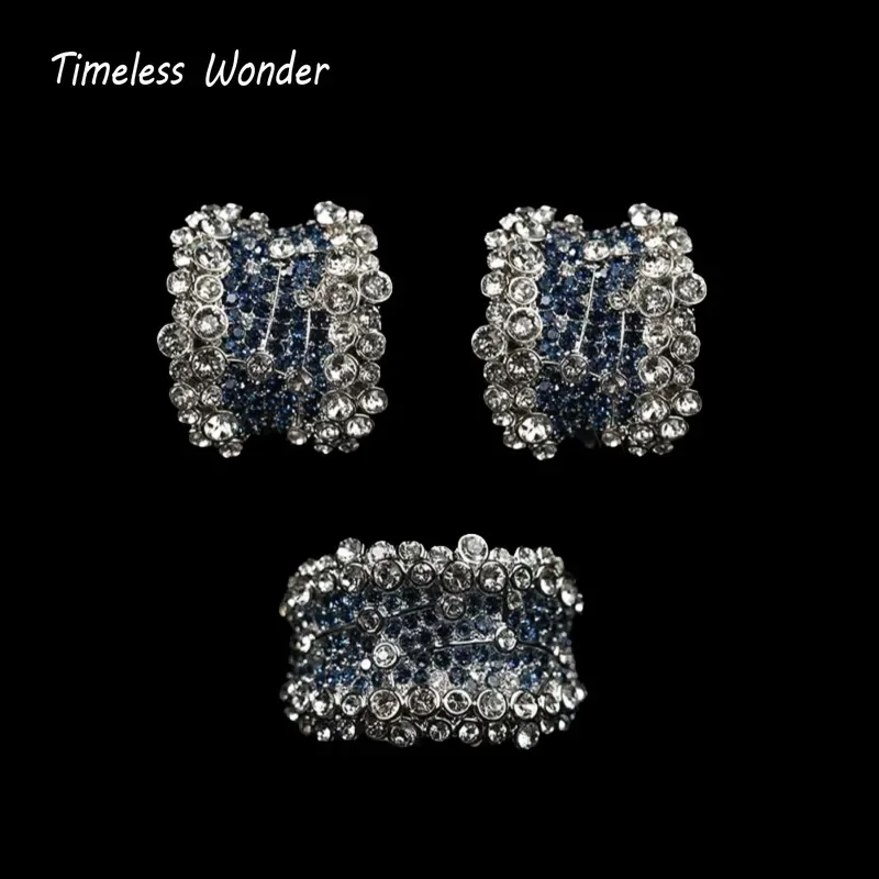 

Timeless Wonder Fancy Crystal Zircon Geo Cocktail Ring N Button Earrings Women Designer Fine Jewelry Set Rare Trendy Top 7524