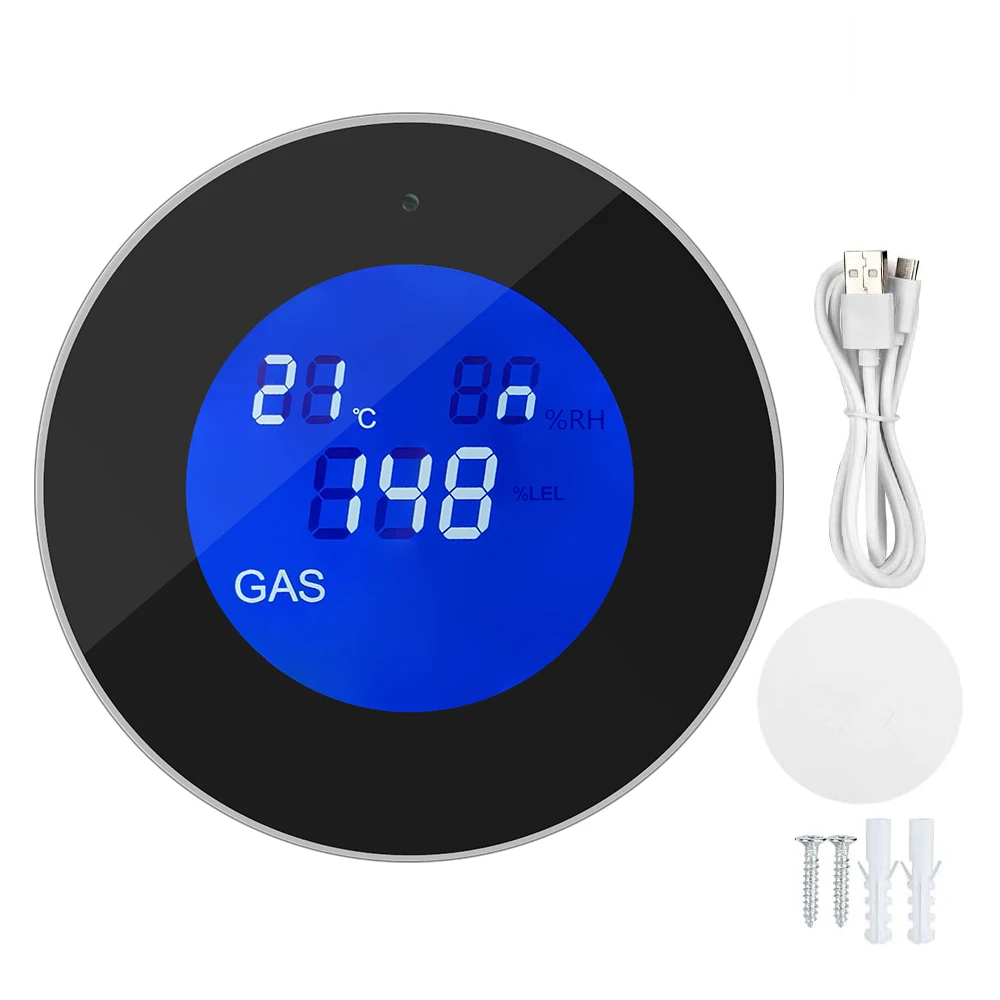 Tuya Wifi Natural Alarm Sensor With Temperature Function Combustible Gas Leak Detector LCD Display Smart Life App